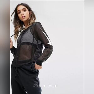 Nike Women’s Black Netted Mesh Full Zip Long Sleeve Hooded Jacket Size XL